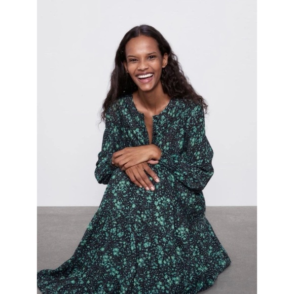 Zara The Angel Floral Midi Dress in Green and Black - Picture 2 of 7